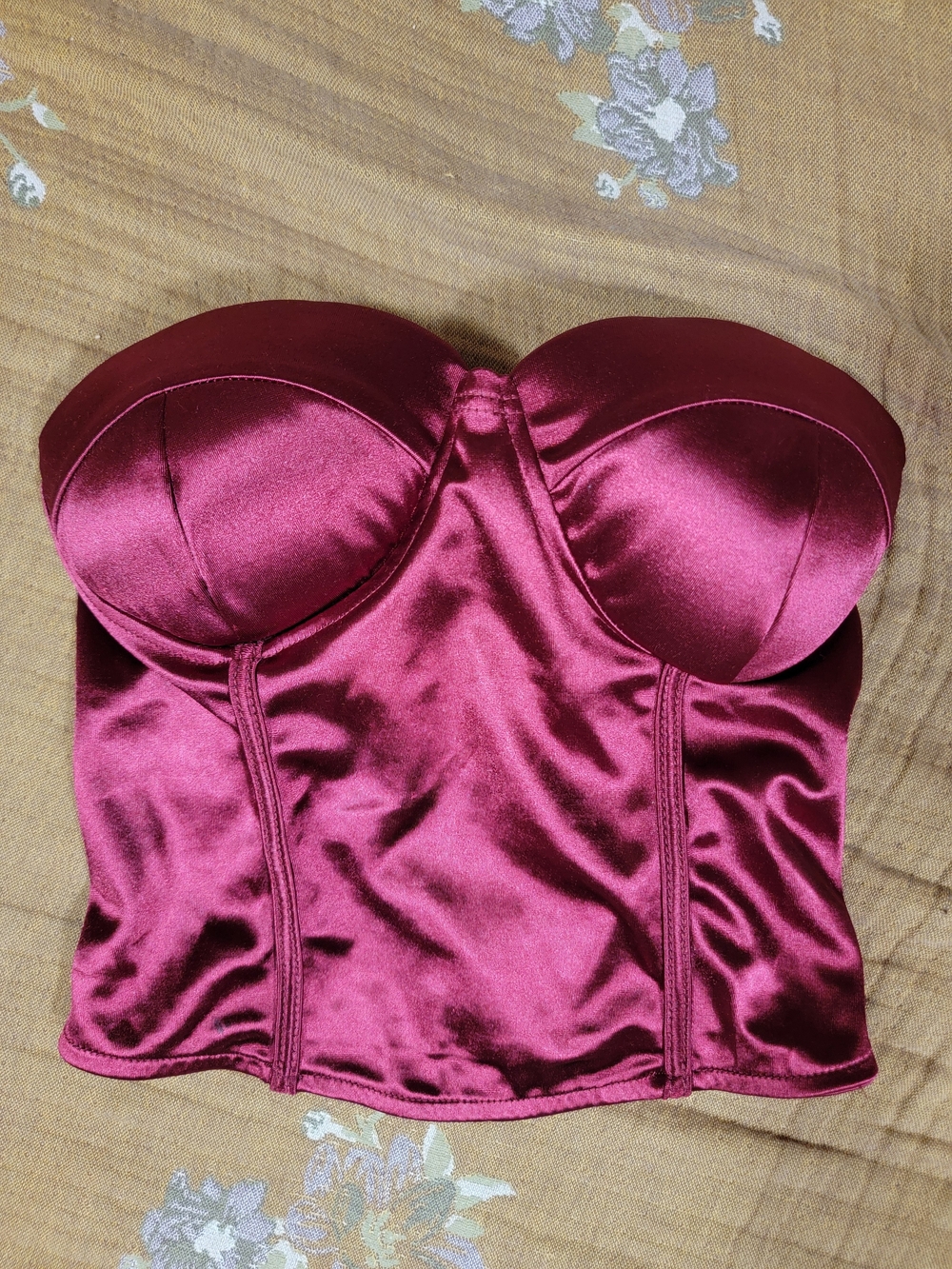 Strapless Satin Wine Red Burgundy Bustier Corset Top